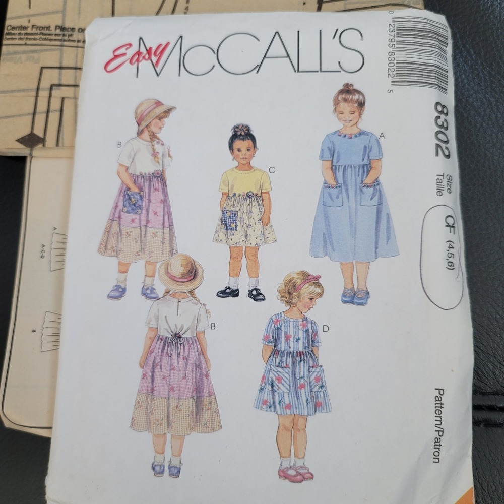 McCalls 8302 Childrens Dress Sewing Pattern Size CF 4 5 6 Uncut Factory Folded
